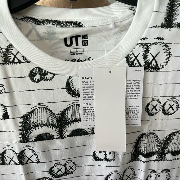 NEW KAWS x UNIQLO 2016 sz L White AOP Tee XX Eye Balls Short Sleeve Tshirt - Picture 2 of 6